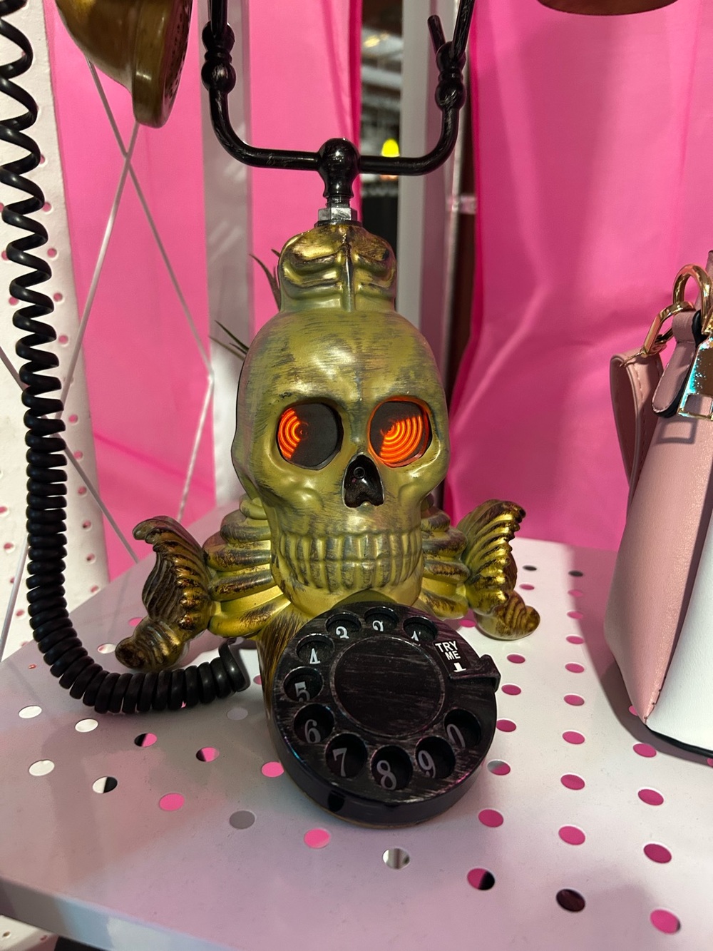 Vintage Gemi Skull Rotary Phone - Gold and Black - talking phone